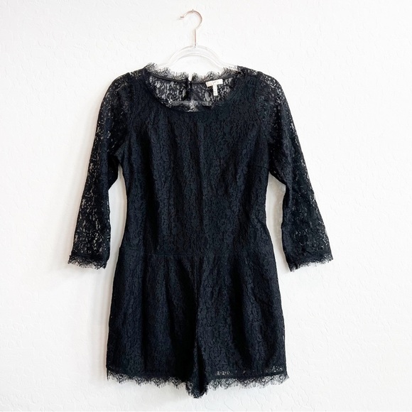 Joie Women's Nali Lace Romper Jumpsuit Cutout Back 3/4 Sleeve Black 4 - Picture 2 of 8